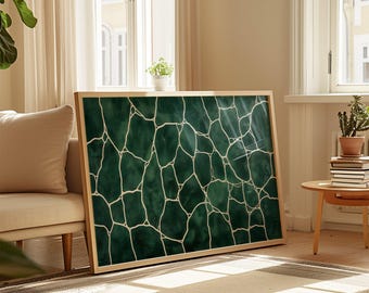 Impresión artística geométrica abstracta verde, decoración de pared moderna de mediados de siglo, pintura fina minimalista grande Lush House 105