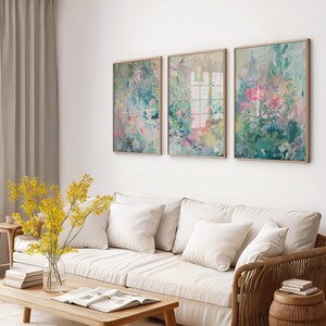 Three Piece Wall Art, Pastel Abstract Oil Painting, Set of 3 Large