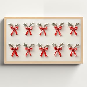 Weihnachtsrahmen TV-Kunst, rote Schleife 3D-Kunst gemasert, Heilige Mistel-Feiertags-Digital-Download, Minimalist-Feiertagsdekor-Weihnachtstapete TVX28