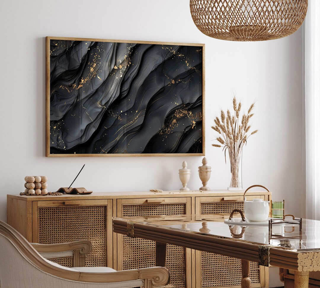 Black and Gold Abstract Art Print, Modern Luxury Wall Decor, Fluid ...
