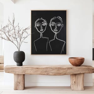 Monochromatic People Figure Art Vintage Sketch, Art Print Bodies of People Vintage Drawing Abstract Line Art Minimalist Black and White Doll