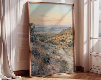 Vintage Desert Landscape Painting: Antique Wall Art Print