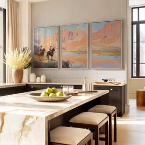 Cowboy 3 Piece Wall Art, Western Oil Painting Set of Three Prints ...