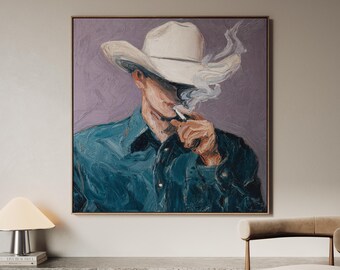 Cowboy Portrait Oil Painting Print: Western Wall Art, Vintage Rodeo Cigarette Poster 1158