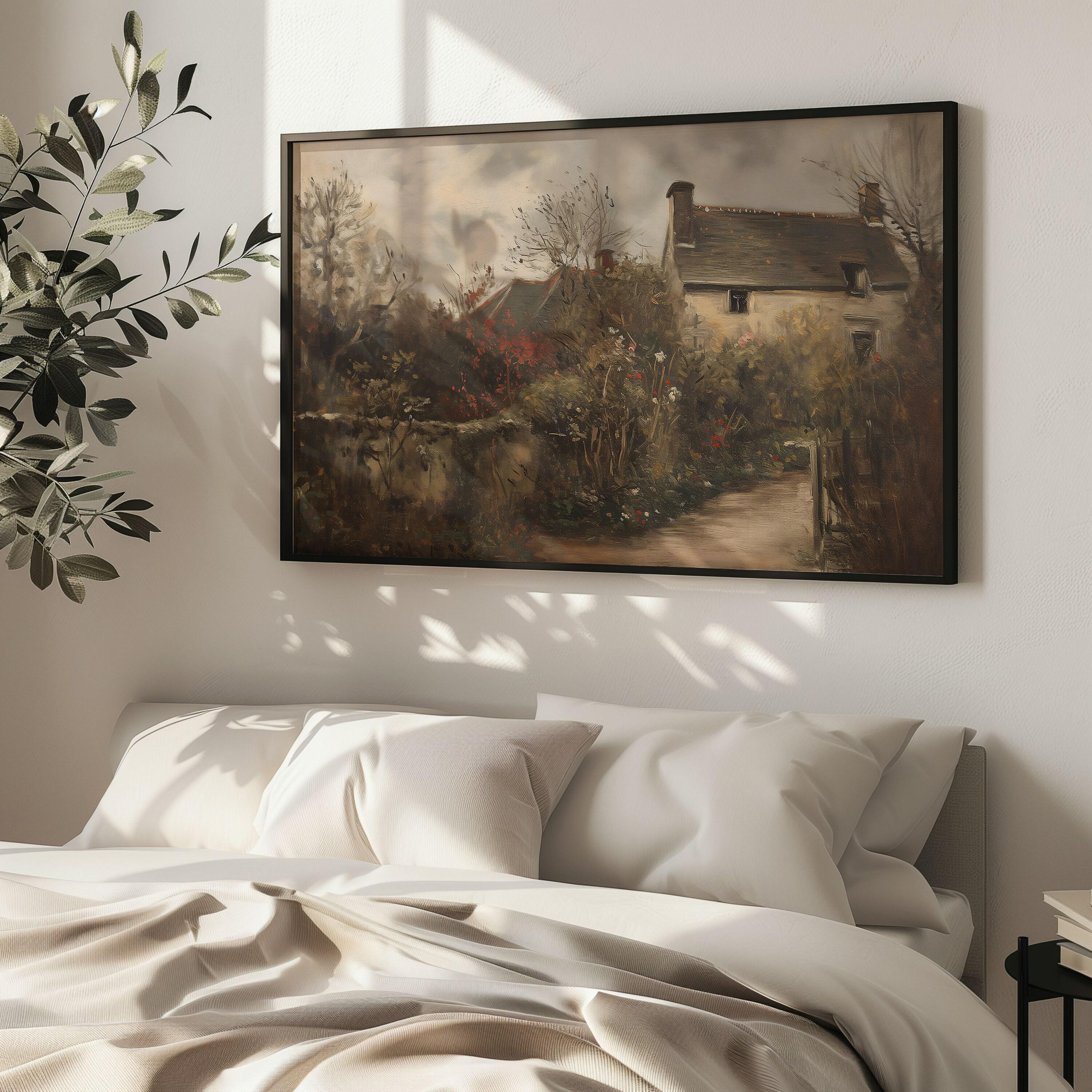 Vintage Cottage Garden Oil Painting Giclee Wall Art Print, Large Art ...