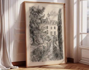 Vintage French Garden Drawing, Architecture Sketch Print, Paris Wall Art Sketch, Minimalist Sketch Print 4 of 5 Neutral Vintage Sketch 504