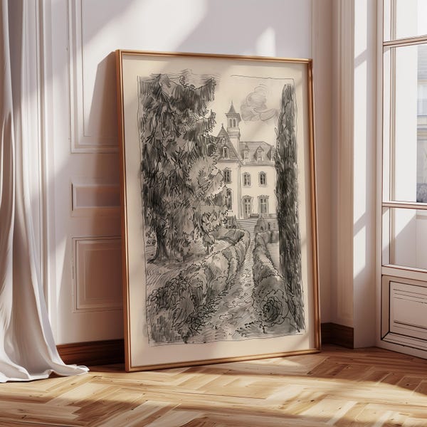 Dibujo de jardín francés vintage, impresión de boceto arquitectónico, boceto de arte mural parisino, impresión de boceto minimalista 4 de 5 Boceto vintage neutro 504