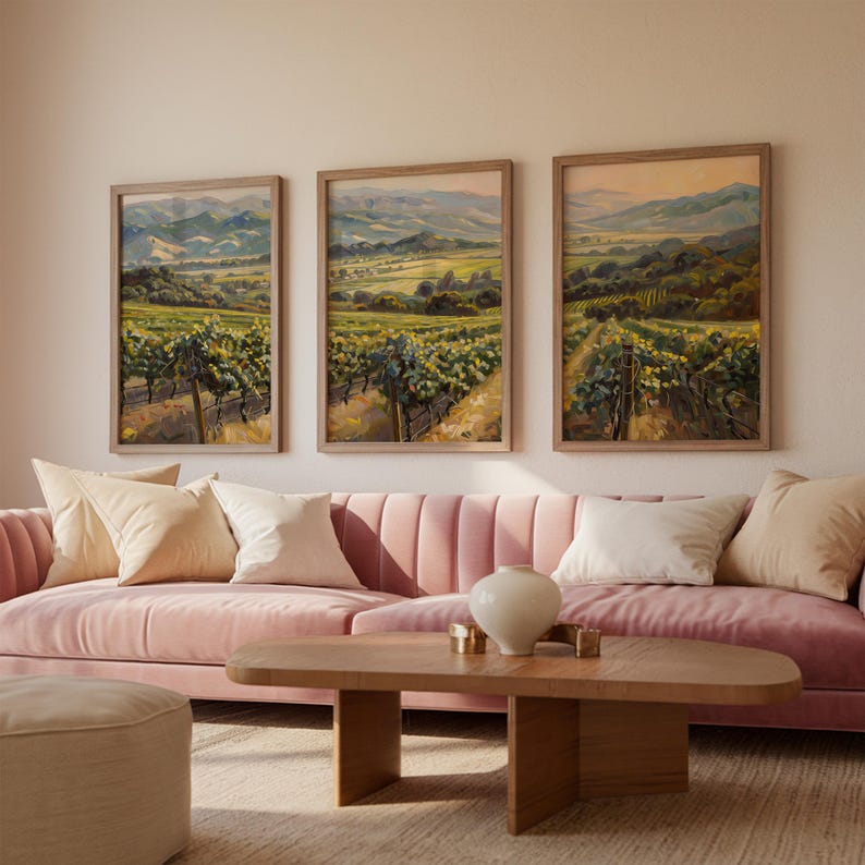 Wine Prints Set of 3, Sonoma California Vineyard Landscape Oil Painting ...