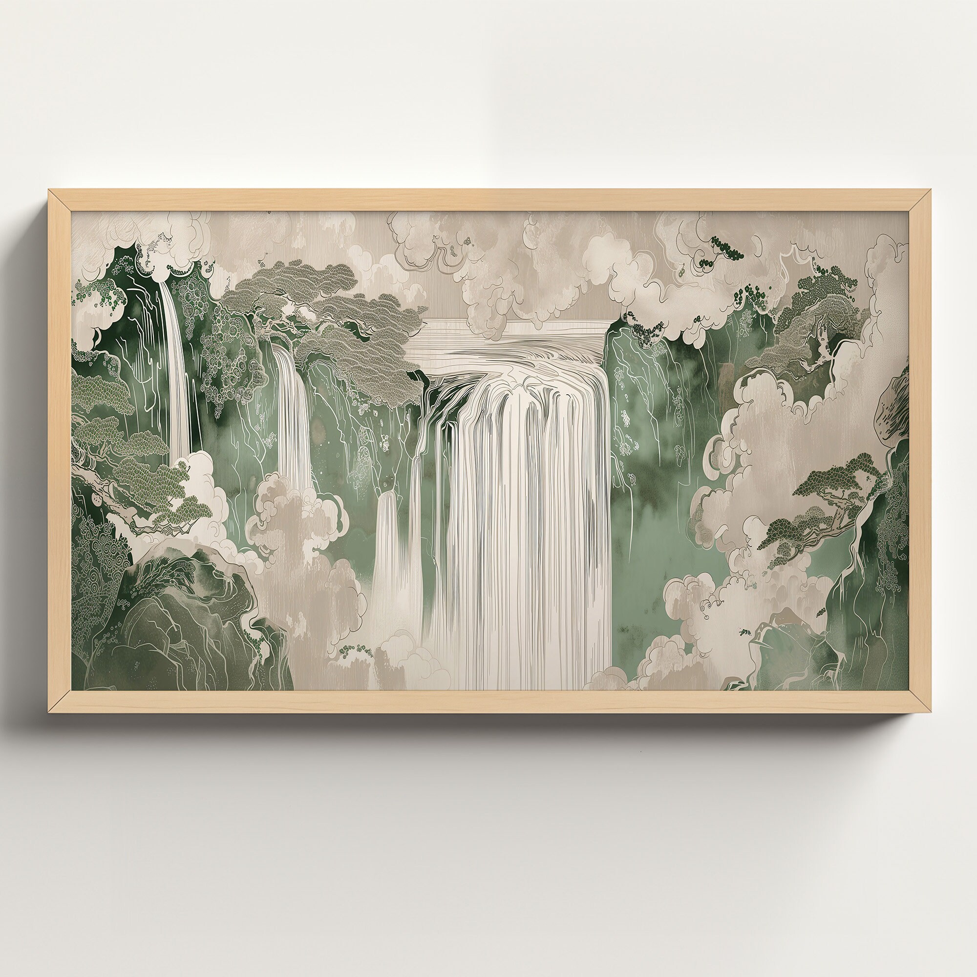 Chinoiserie Neutral Painting, Samsung Frame TV Art, Vintage Spring Landscape, Digital Download, Neutral Decor