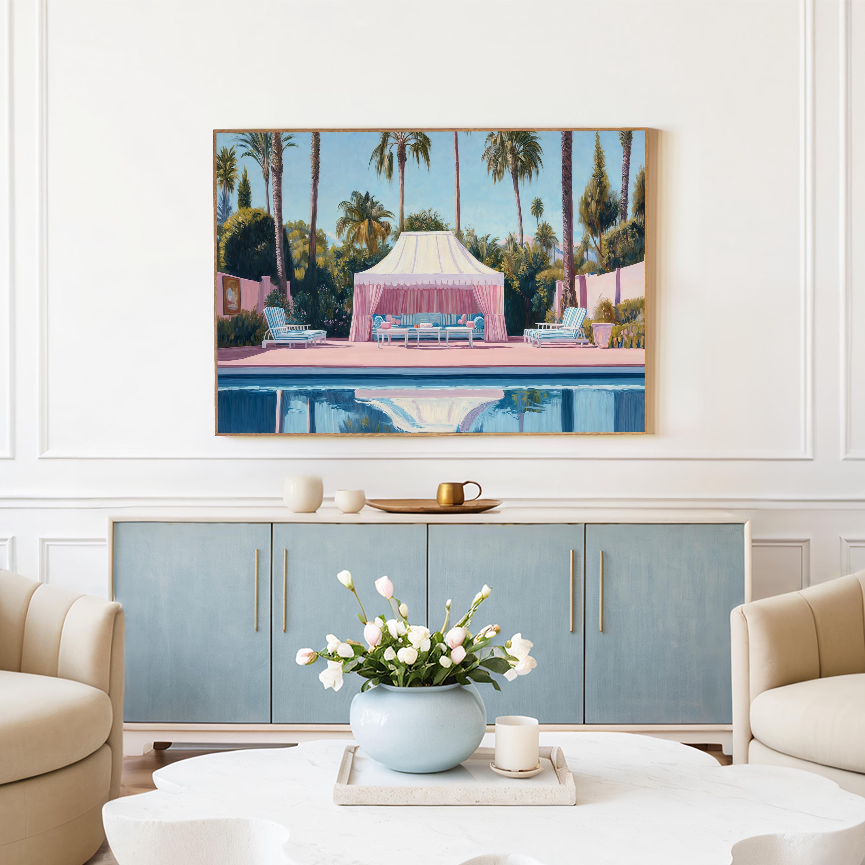 Palm Springs Pool Art Print: Retro Summer Landscape Giclee