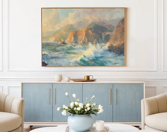 Coastal Landscape Painting, California Beach House Art Print Print, Summer Wall Decor, Ocean Seascape Big Sur Artwork, 655