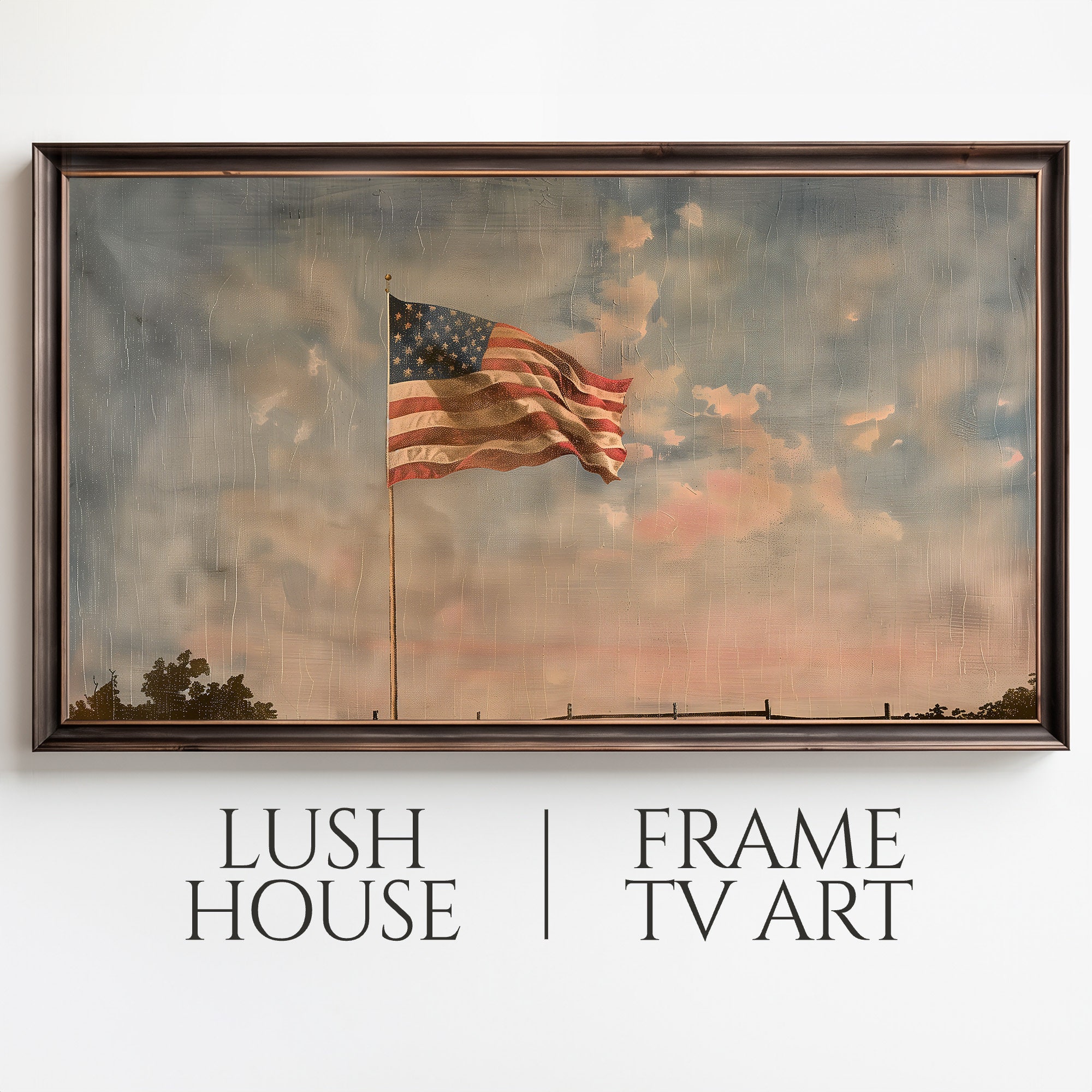 Vintage American Flag Painting, Abstract Samsung Frame TV