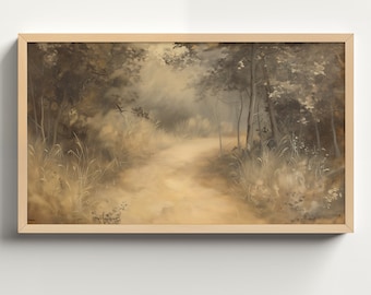 Vintage Samsung Frame TV Art, Spring Abstract Oil Painting, Digital Download, Neutral Meadow Decor