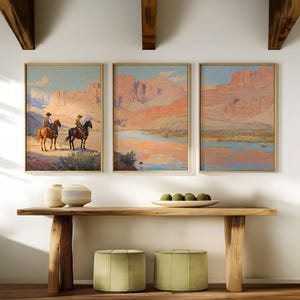 Cowboy 3 Piece Wall Art, Western Oil Painting Set of Three Prints ...