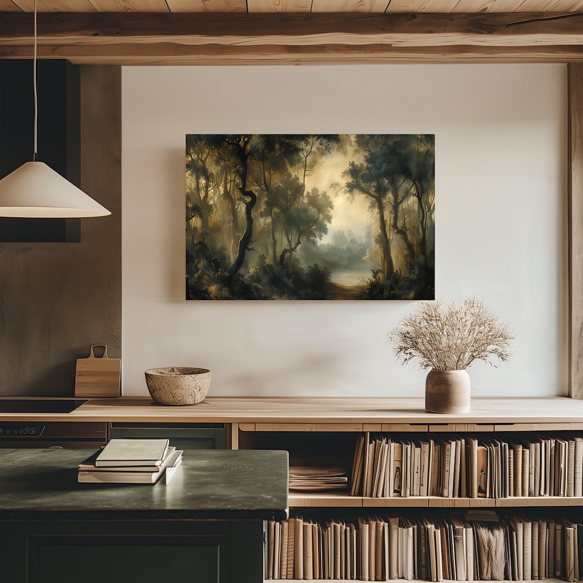 Vintage Moody Landscape Oil Painting Framed Canvas Wall Art Print Large ...