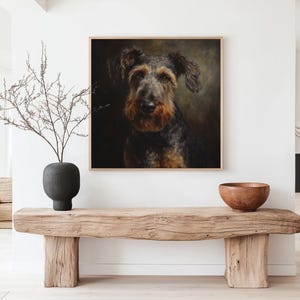 Airedale Terrier Vintage Dog Painting, Antique Pet Portrait, Mid Century Modern Original Art Print, Large Oil Painting Dog Wall Art 1136