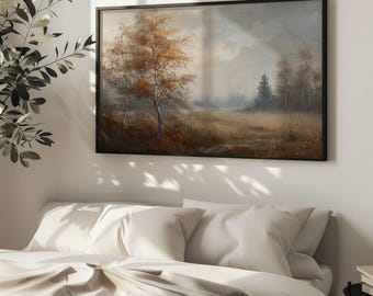 Moody Meadow Daybreak olieverfschilderij Fine Art Wall Art Print, grote kunst, abstracte kunst moderne kunst halverwege de eeuw, minimalistisch decor 144