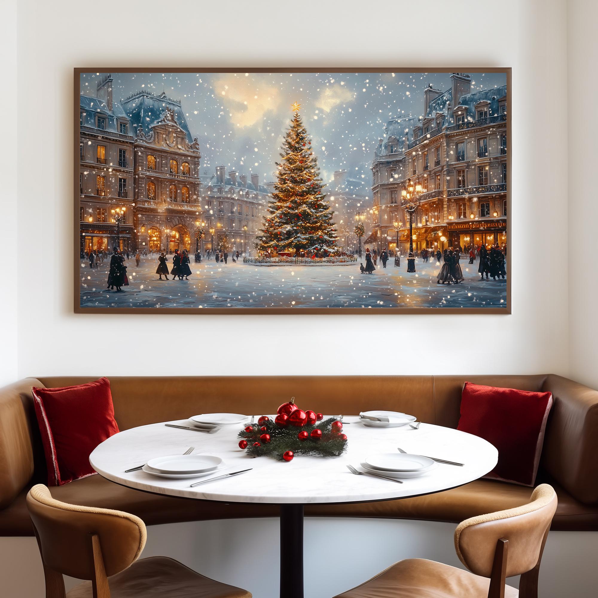 ロンドンのクリスマス油絵、ヴィンテージクリスマスツリーフレーム