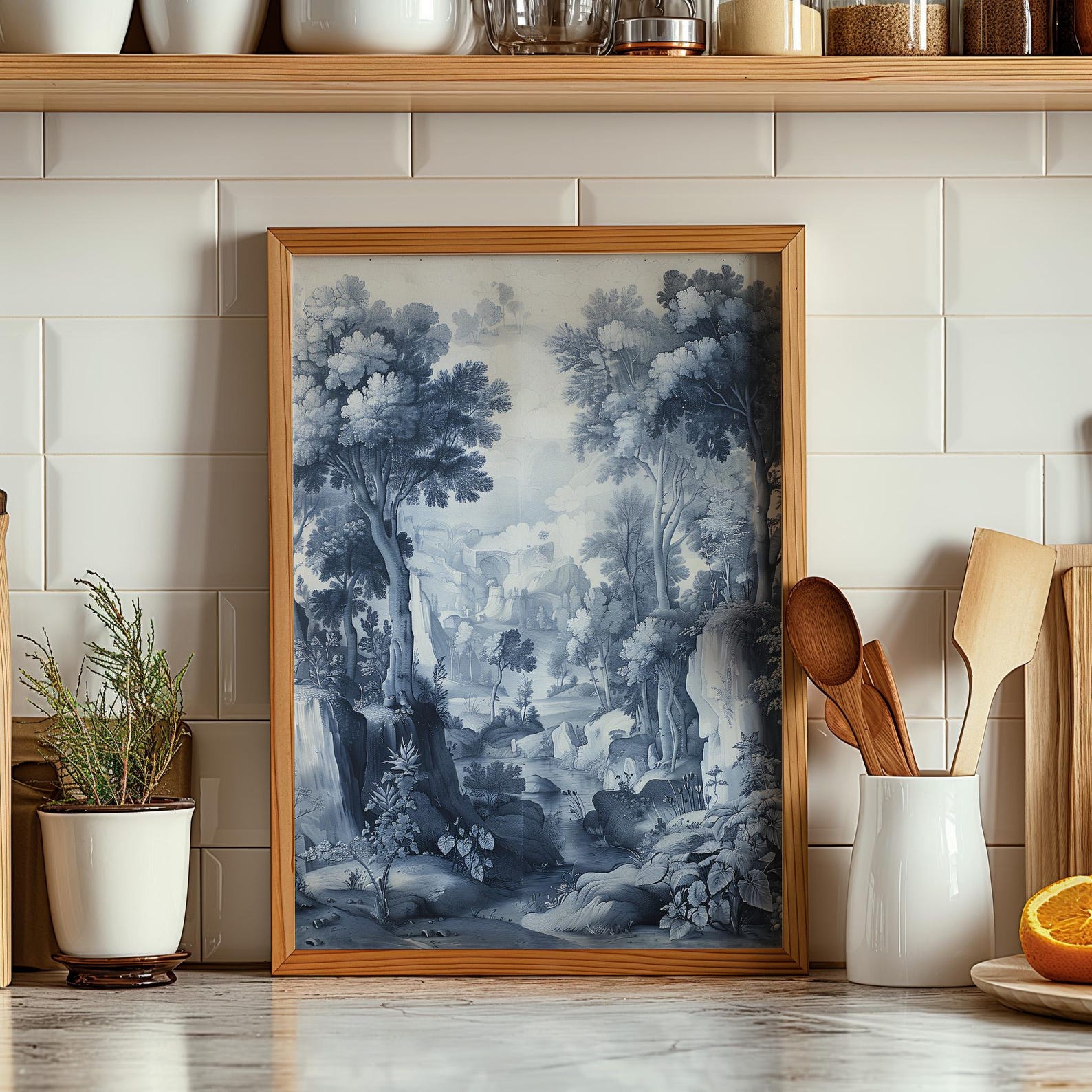 Vintage Blue Chinoiserie Painting Set (1 of 3), Vintage Art Print ...