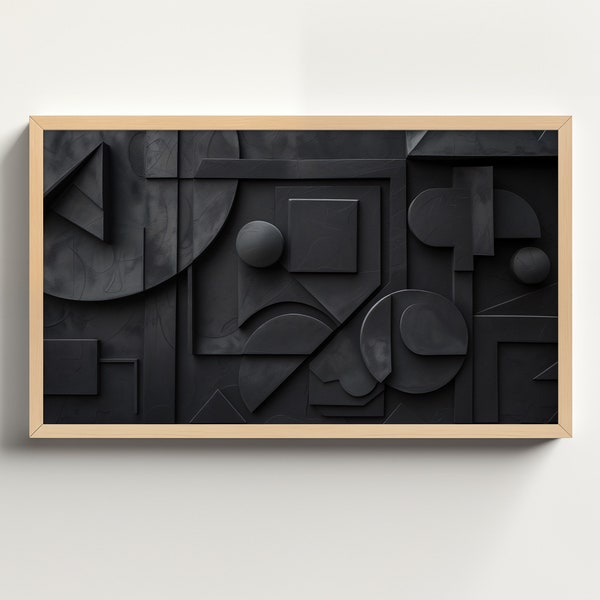 Art abstrait pour téléviseur avec cadre Samsung | Art pour cadre TV | Peinture à l'huile abstraite de printemps | Téléchargement numérique | Art abstrait texturé noir