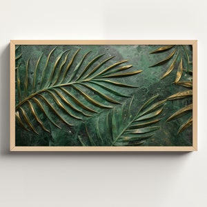 Abstract Samsung Frame TV Art, Art For Frame Tv, Spring Abstract Oil Painting, Digital Download, Green and Gold Leaf Abstract Art