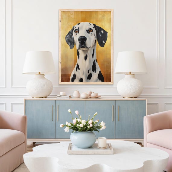 Gold Antique Dog Art, Vintage Dalmatian Dog Wall Art, Mid Century