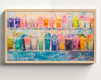 スラッシュボバ油絵、サムスンフレームテレビアート抽象夏海岸装飾