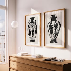 Conjunto de 2 grabados de bocetos de cerámica antigua, retrato de jarrón clásico, conjunto de galería de pared, arte mural romano, conjunto de galería de arte díptico, decoración de pared GA482
