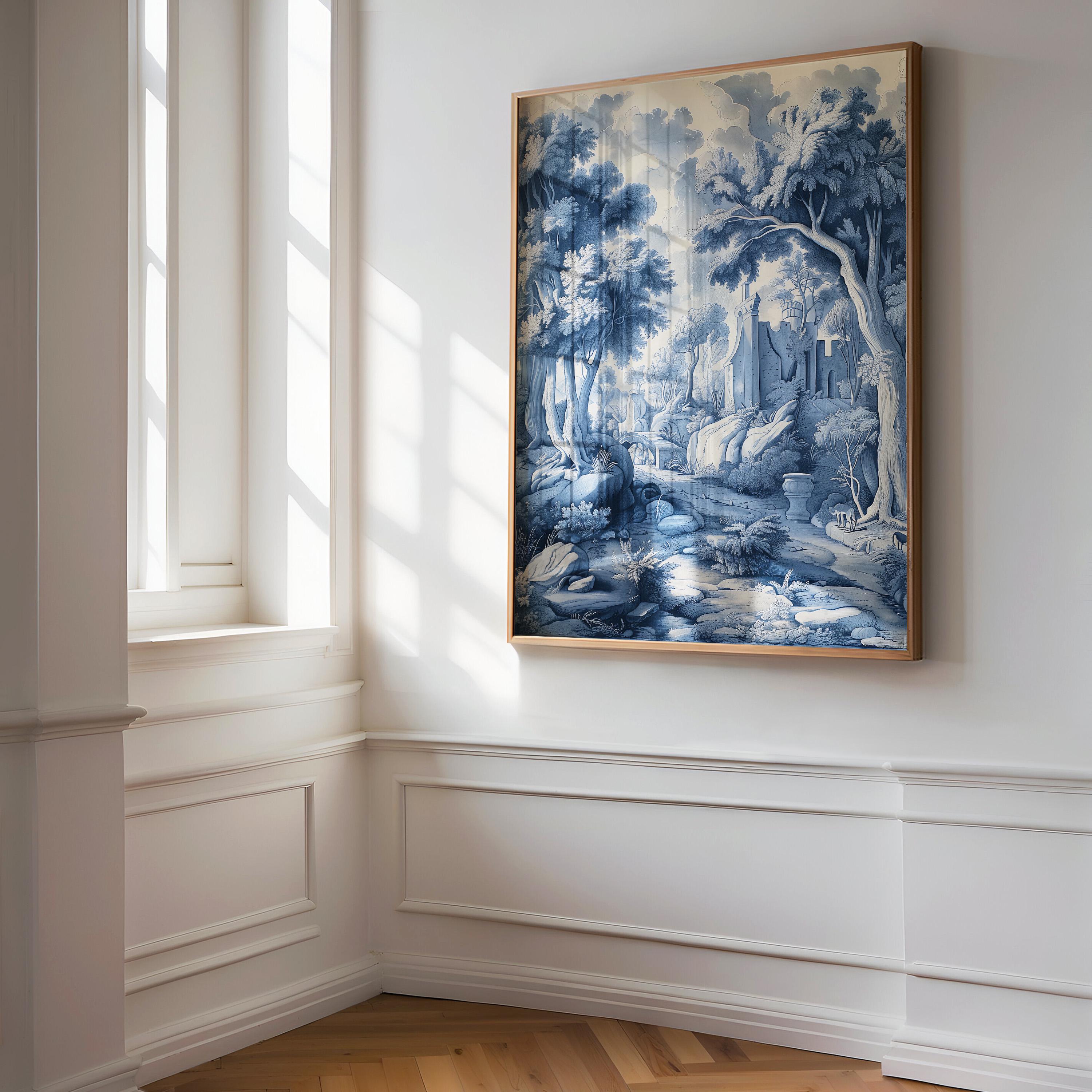 Vintage Blue Chinoiserie Landscape Art Print Set (3 of 3) - Etsy