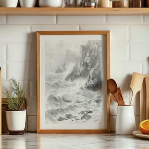 Kustschets (2 van 3), tropische muurkunst, moderne originele kunstdruk uit het midden van de eeuw, groot olieverfschilderij oversized giclee nautische kunst 432