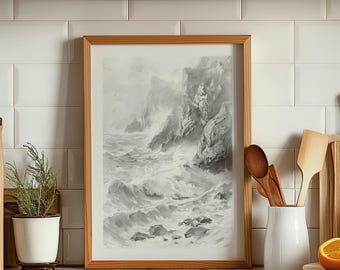 Coastal Sketch Art Print: moderne nautische giclee uit het midden van de eeuw