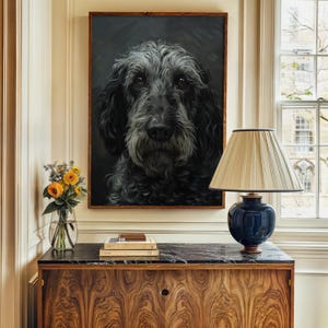 Vintage Dog Painting, Antique Pet Portrait, Mid Century Modern Original Art Print, Large Oil Painting Oversize  Giclee Dog Wall Art 328