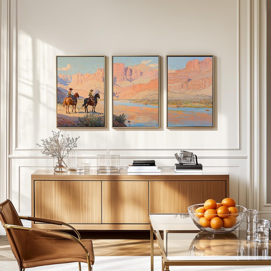 Cowboy 3 Piece Wall Art, Western Oil Painting Set of Three Prints ...