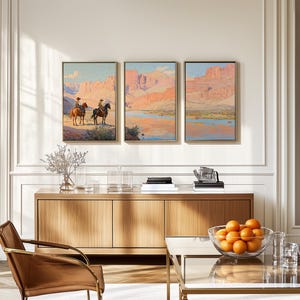 Cowboy 3 pezzi Wall Art, set di tre stampe di pittura a olio western, paesaggio desertico, decorazione equestre per equitazione rodeo GA978