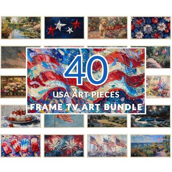 Samsung Frame TV Art USA Bundle Set of 40 | USA Abstract Oil Painting | Digital Download | American Patriotic Decor | 4th of July Art