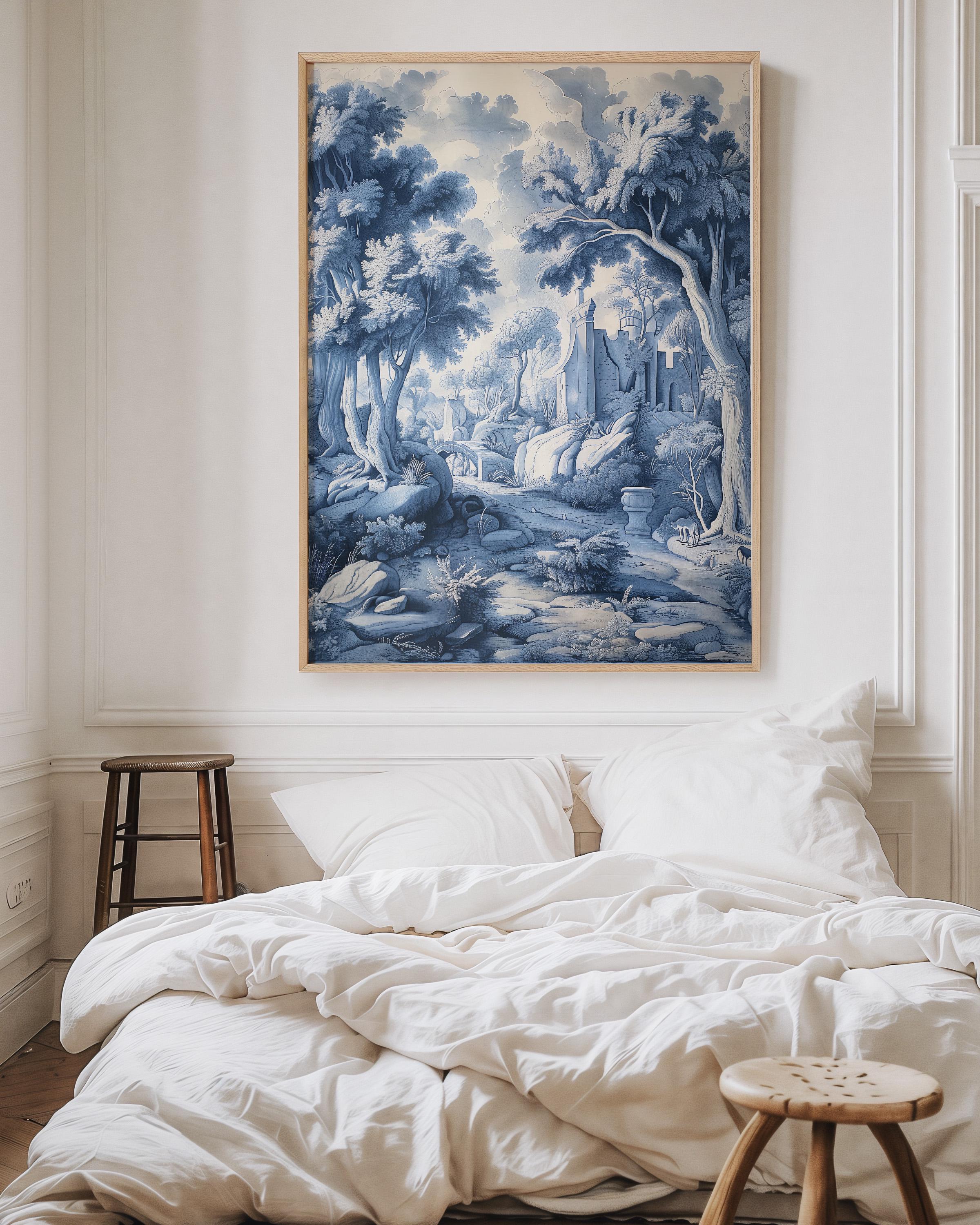 Vintage Blue Chinoiserie Landscape Art Print Set (3 of 3) - Etsy