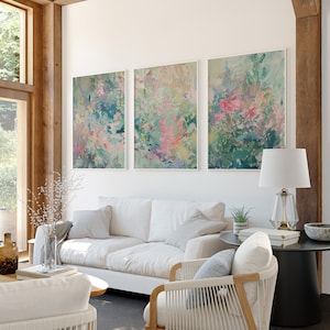 Three Piece Wall Art, Pastel Abstract Oil Painting, Set of 3 Large