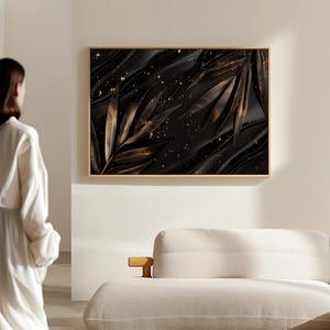 Black and Gold Leaf Abstract Fine Art Wall Art Print, Painting Giclée Art, Geometric Art Mid Century Modern Art Minimalist Decor 58