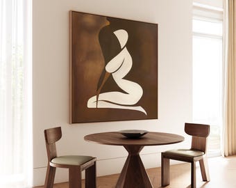 Female Figure Oil Painting, Abstract Brown Women Portrait Wall Art, Healthy Yoga Fitness Decor, Feminine Figures Fine Art Prints, Figurative