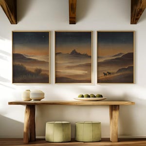 Set di 3 stampe da parete con paesaggio desertico, dipinto a olio western, cowboy sulle dune di sabbia, decorazione equestre per rodeo e equitazione GA978