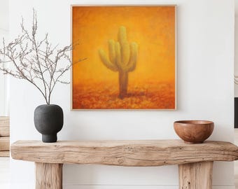 Desert Cactus Wall Art, Western Landscape Oil Painting Print, California Wall Art, Cowboy Decor, Joshua Tree Texas Rodeo Large Wall Art 1142
