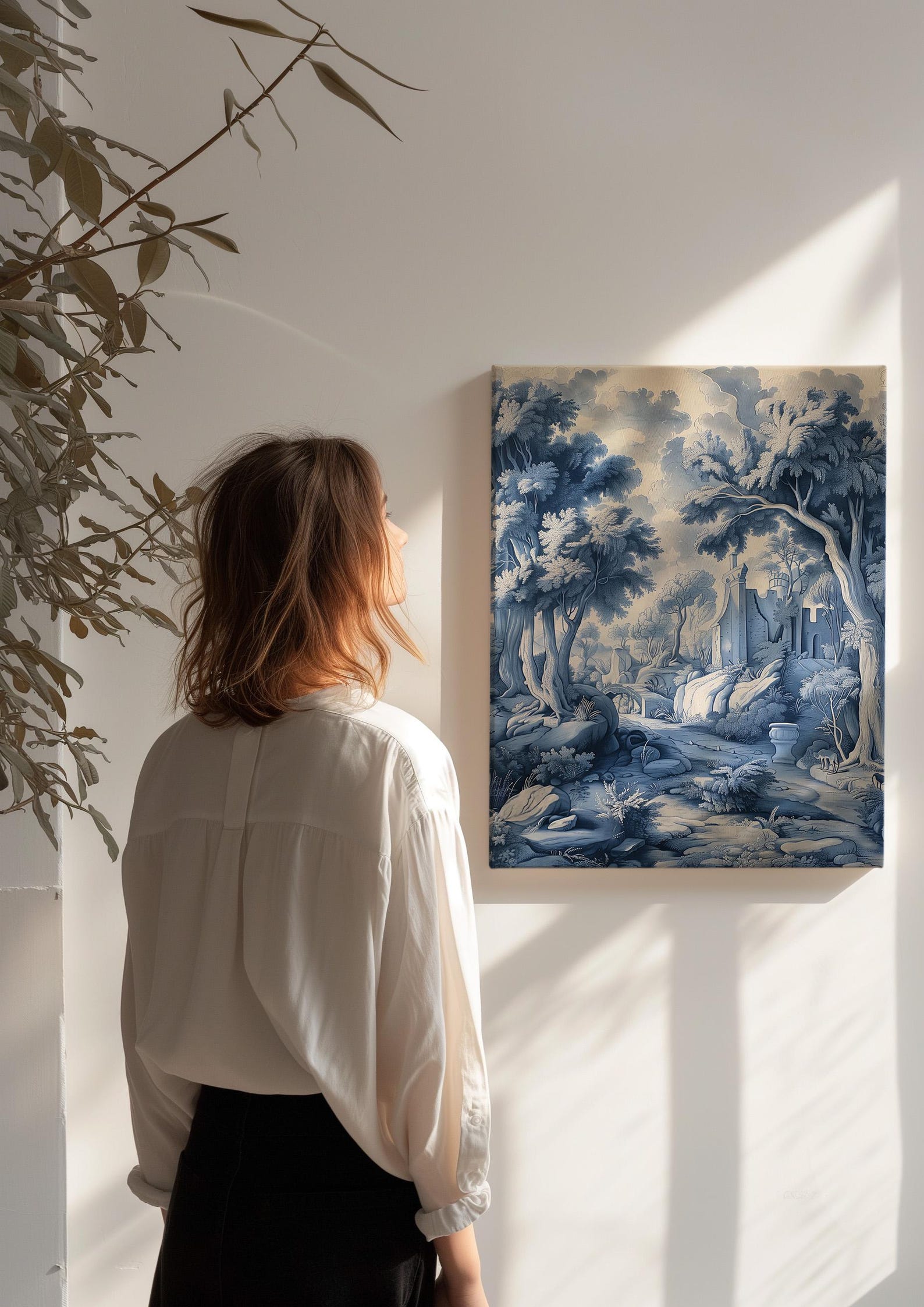 Vintage Blue Chinoiserie Landscape Art Print Set (3 of 3) - Etsy