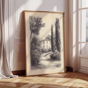 Vintage French Garden Drawing, Architecture Sketch Print, Paris Wall Art Sketch, Minimalist Sketch Print 5 of 5 Neutral Vintage Sketch 507