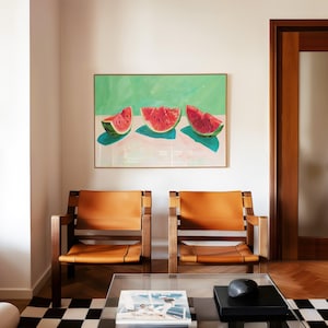 Watermelon Oil Painting, Colorful Kitchen Fruit Wall Art, Summer Wall Decor, Watermelons Still Life Lush House 648