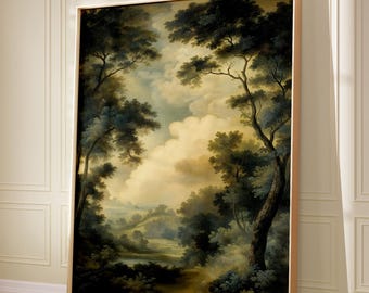 Vintage Forest Landscape Oil Painting Giclee Wall Art Print, Large Wall Art, Antique Moody Mid Century Art Decor Traditional Gardens 1125