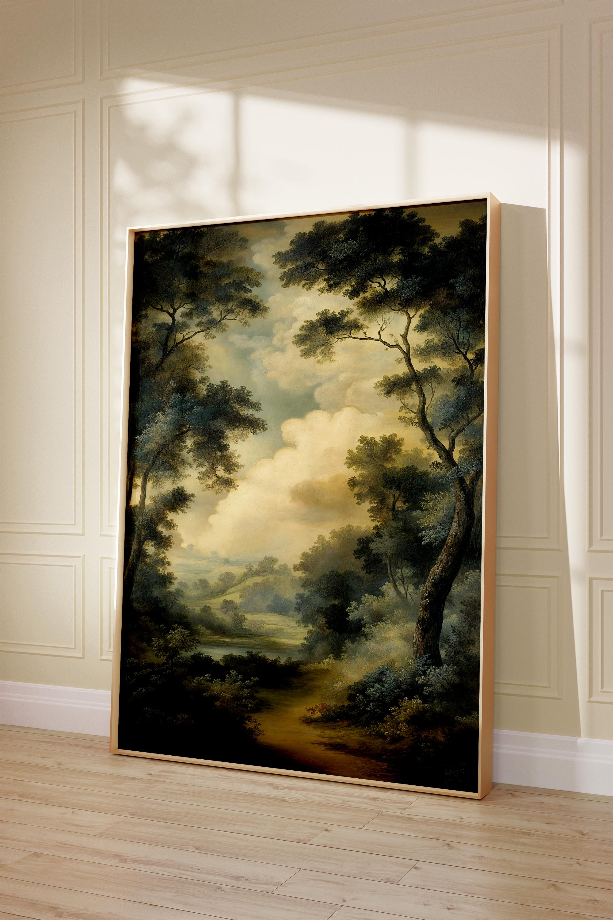 Vintage Forest Landscape Oil Painting Giclee Wall Art Print, Large Wall Art, Antique Moody Mid Century Art Decor Traditional Gardens 1125