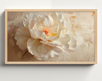 3D Plaster Textured Floral Petals, Abstract Botanical Oil Painting Digital Download, Samsung Frame TV Art