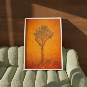 Stampa a olio di paesaggio desertico di Joshua Tree, decorazione murale californiana, decorazione da cowboy western, stampa di cactus arancioni, grande decorazione murale rodeo 1141