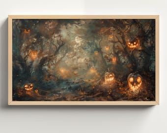 ハロウィンかぼちゃフレームのテレビアート、不気味なジャック・オー