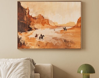 Impressão de pintura a óleo vintage de cowboy, arte de parede ocidental com paisagem desértica, pôster de rodeio, decoração de parede rústica de fazenda moderna com cavalo do sudoeste 677